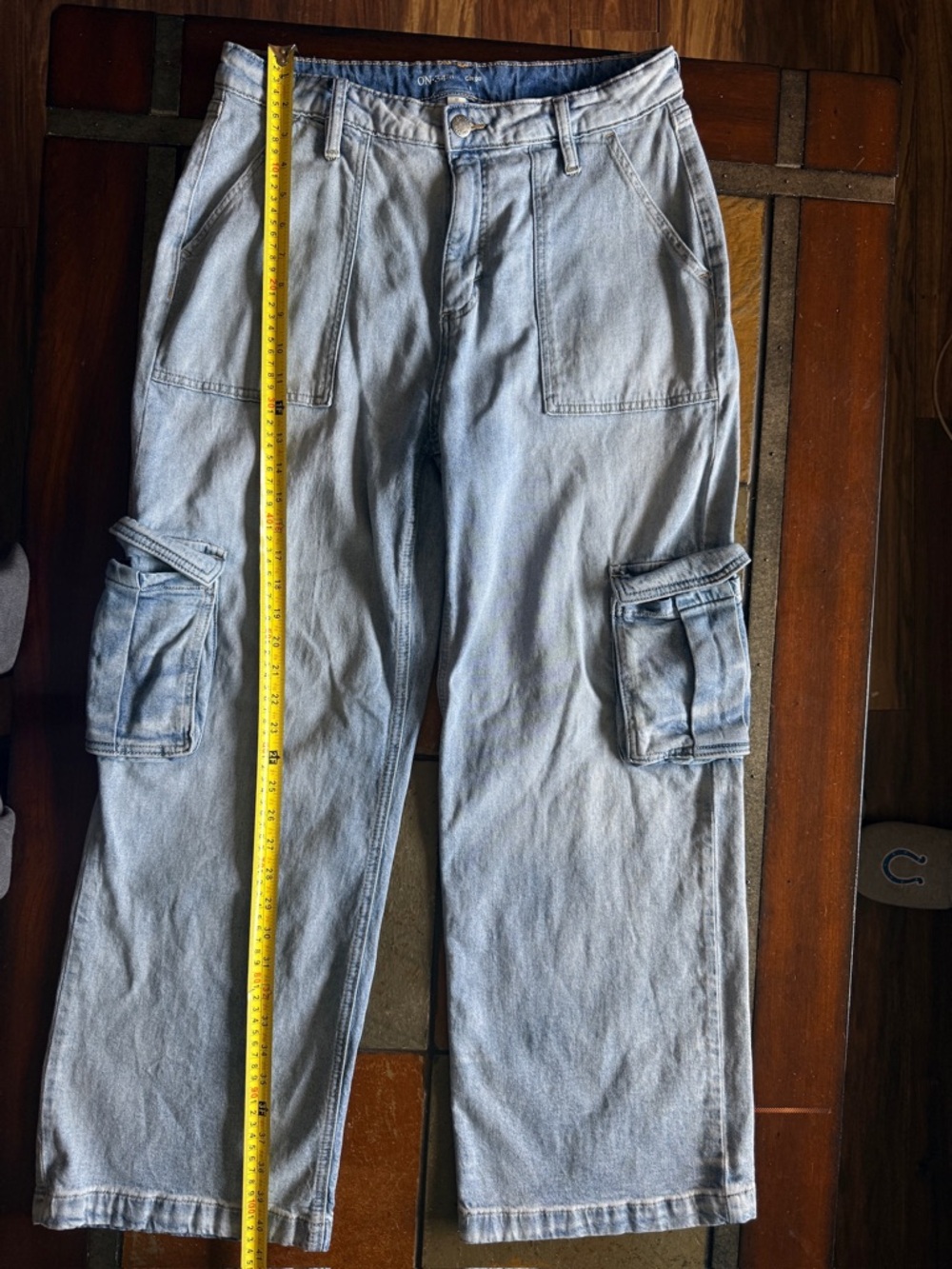 On 34th cargo white washed wide leg hippy goth jeans size 12. Preppy vintage